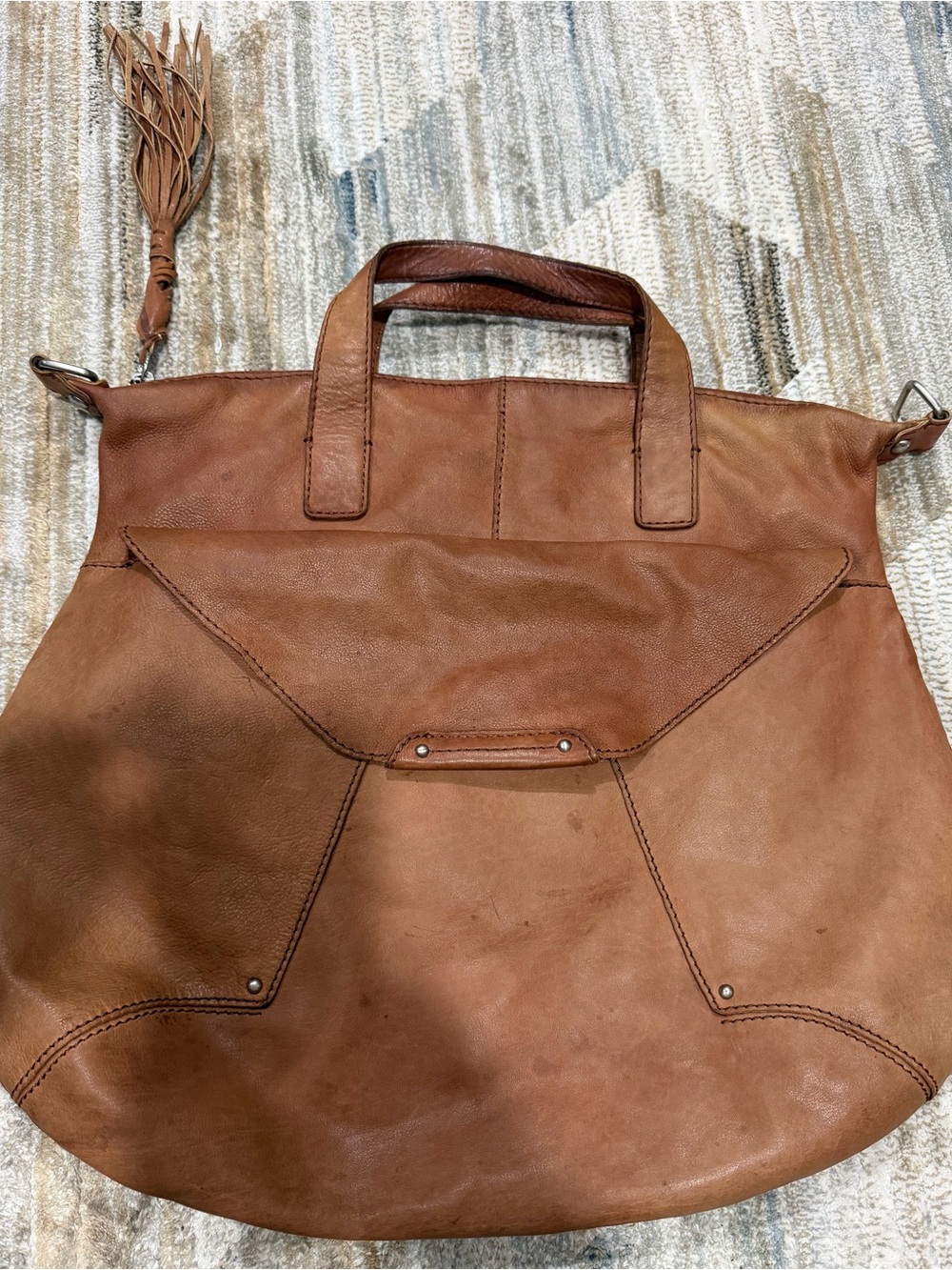 HOBO Pink Leather Logo Patch on Geometric Brown Lining